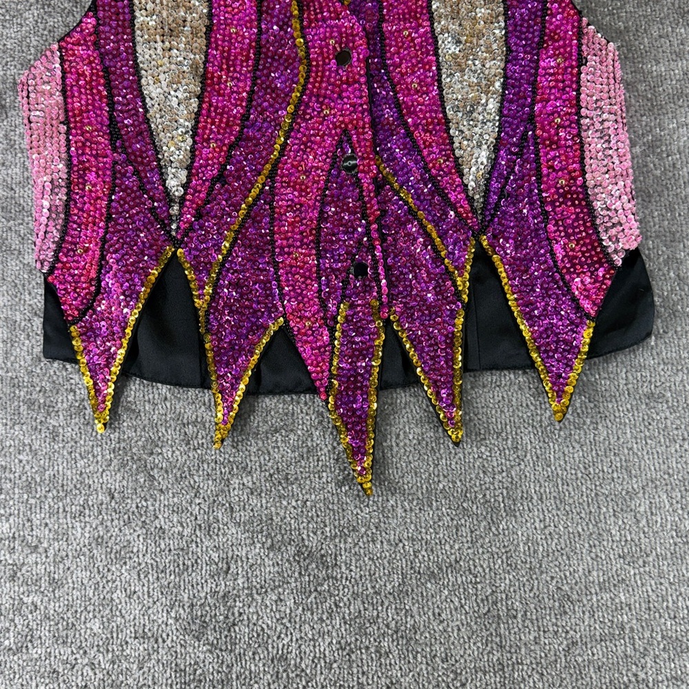 Vtg Glitzy Fashions Bali Handmade Sequin Vest Pink Beaded Festival Costume 90s M - Picture 13 of 15